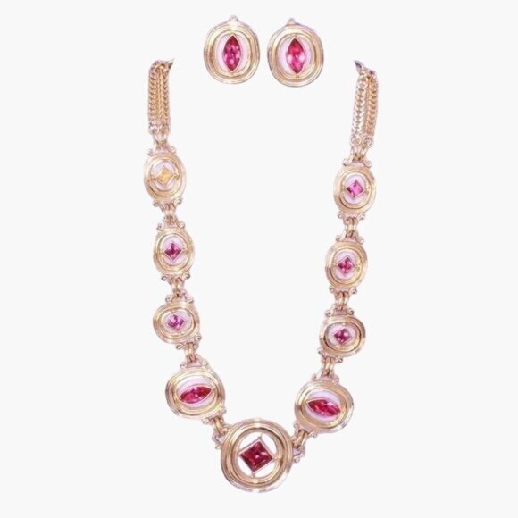 Yves Saint Laurent Vintage Jewelry Set Gold Pink Clip on Earrings S hook Closure - Picture 1 of 8